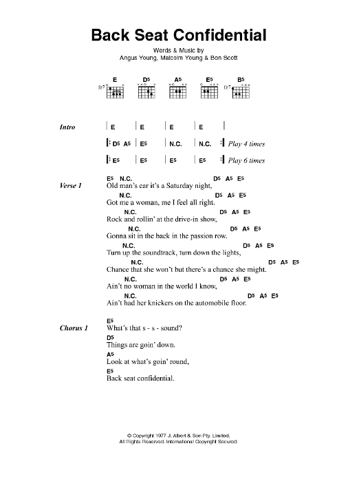 AC/DC Back Seat Confidential sheet music notes and chords. Download Printable PDF.