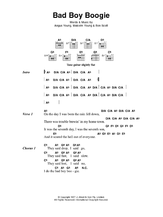 AC/DC Bad Boy Boogie sheet music notes and chords arranged for Guitar Chords/Lyrics