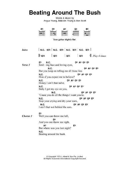 AC/DC Beating Around The Bush sheet music notes and chords arranged for Guitar Chords/Lyrics