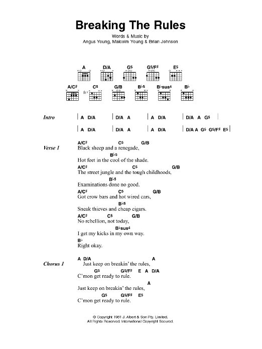 AC/DC Breaking The Rules sheet music notes and chords arranged for Guitar Chords/Lyrics