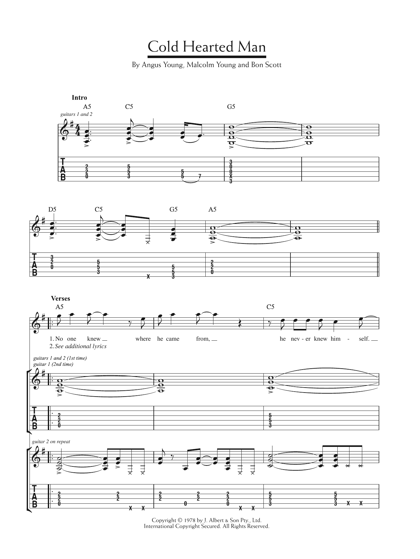 Learn to play AC/DC Cold Hearted Man sheet music for Guitar Tab in minutes. Price: 7.8900$ AC/DC Cold Hearted Man sheet music notes and chords arranged for Guitar Tab