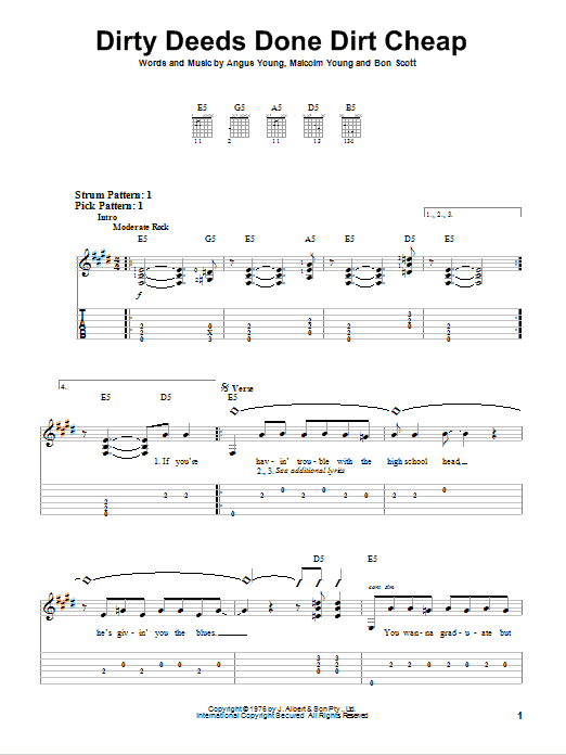 AC/DC Dirty Deeds Done Dirt Cheap sheet music notes and chords. Download Printable PDF.