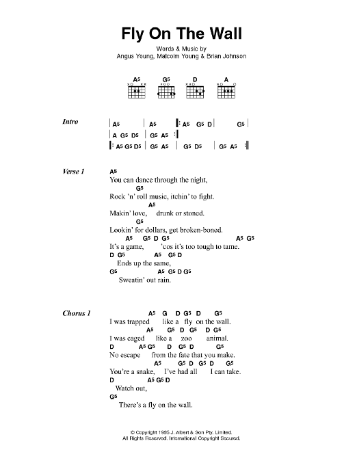 AC/DC Fly On The Wall sheet music notes and chords arranged for Guitar Chords/Lyrics