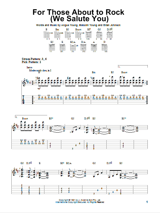 AC/DC For Those About To Rock (We Salute You) sheet music notes and chords. Download Printable PDF.