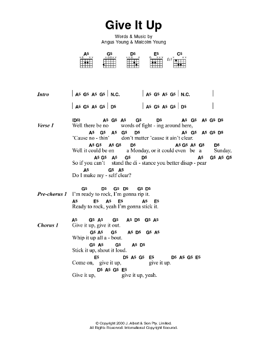 AC/DC Give It Up sheet music notes and chords. Download Printable PDF.