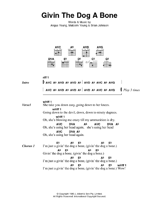 AC/DC Givin' The Dog A Bone sheet music notes and chords. Download Printable PDF.