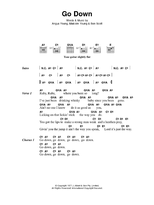 AC/DC Go Down sheet music notes and chords arranged for Guitar Chords/Lyrics