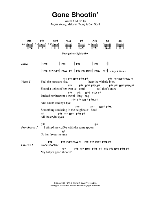 AC/DC Gone Shootin' sheet music notes and chords. Download Printable PDF.