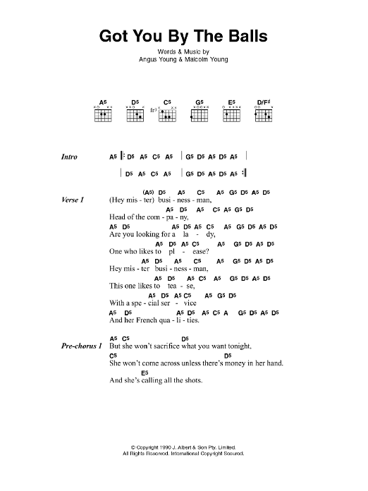 AC/DC Got You By The Balls sheet music notes and chords. Download Printable PDF.