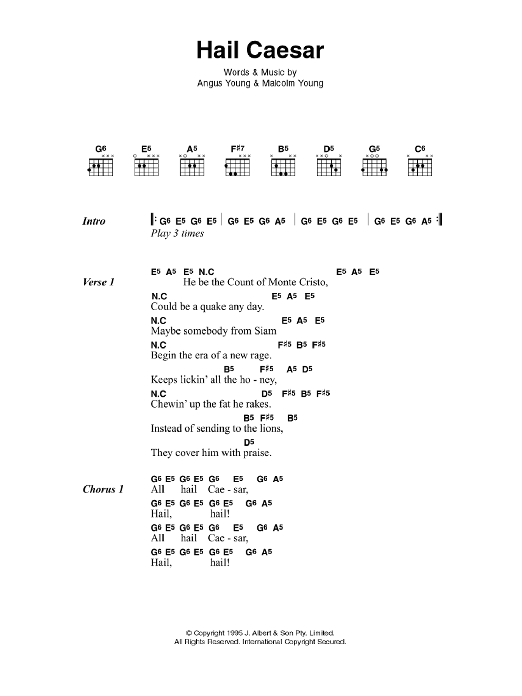 AC/DC Hail Caesar sheet music notes and chords arranged for Guitar Chords/Lyrics