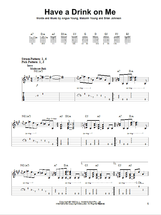 AC/DC Have A Drink On Me sheet music notes and chords. Download Printable PDF.