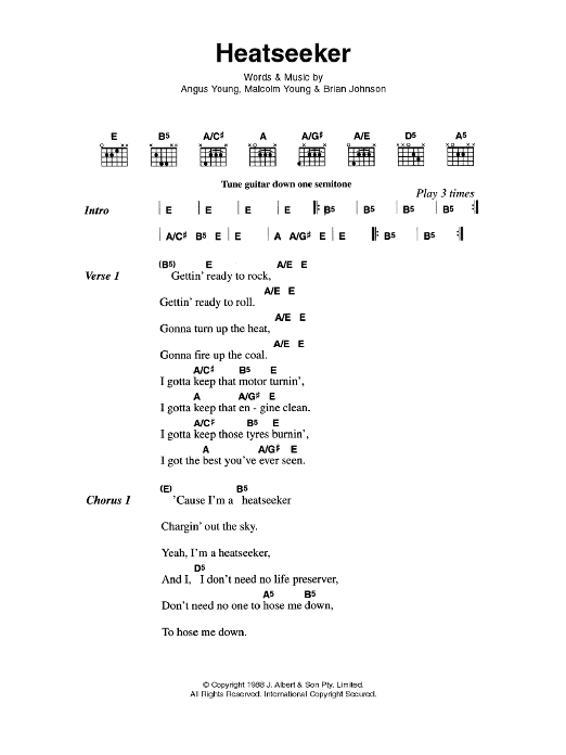 AC/DC Heatseeker sheet music notes and chords arranged for Guitar Chords/Lyrics