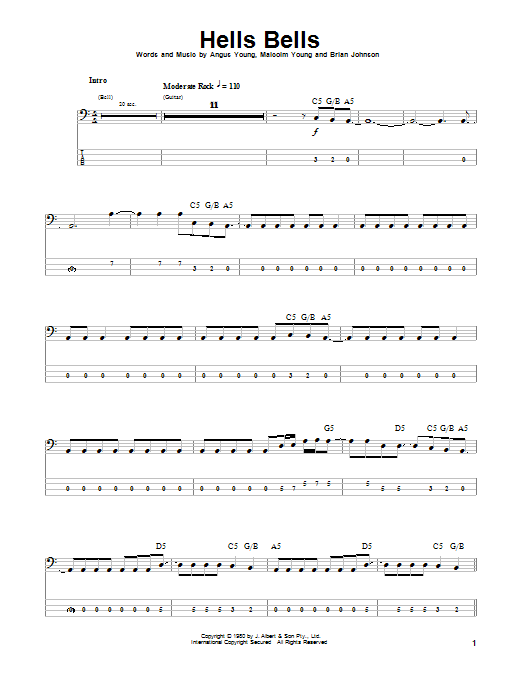 AC/DC Hells Bells sheet music notes and chords. Download Printable PDF.