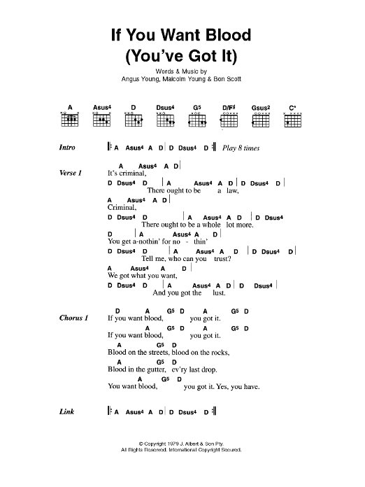 AC/DC If You Want Blood (You've Got It) sheet music notes and chords. Download Printable PDF.