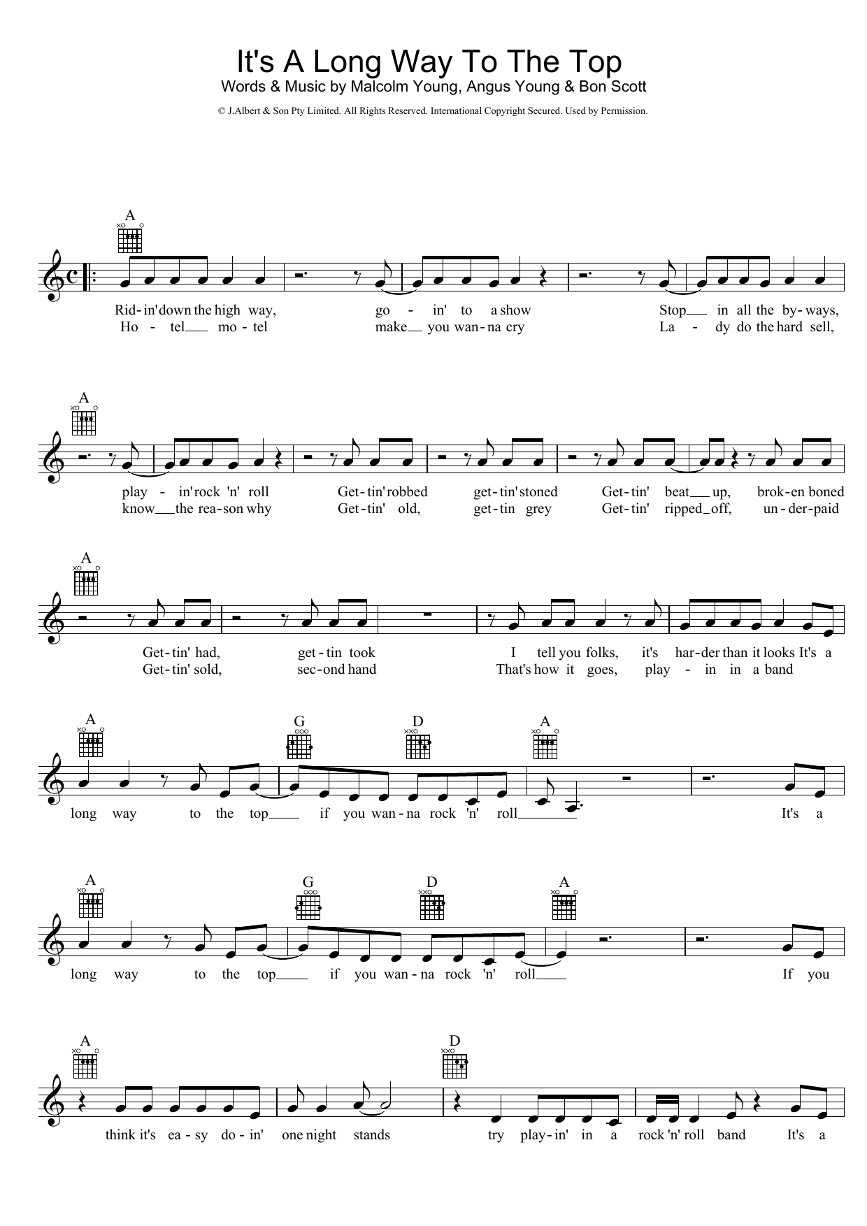 AC/DC It's A Long Way To The Top (If You Wanna Rock ‘n' Roll) sheet music notes and chords. Download Printable PDF.