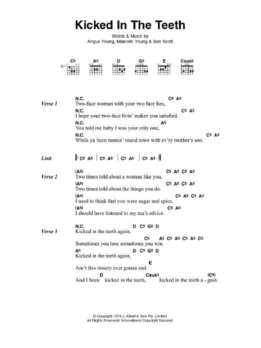 AC/DC Kicked In The Teeth sheet music notes and chords. Download Printable PDF.