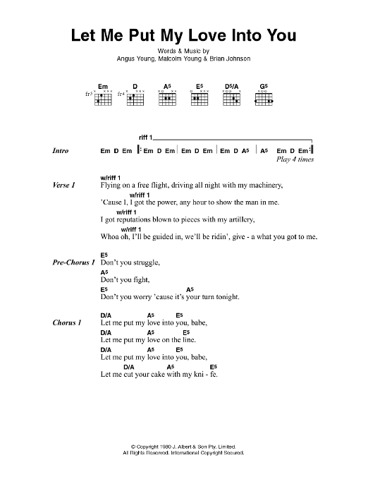 AC/DC Let Me Put My Love Into You sheet music notes and chords. Download Printable PDF.