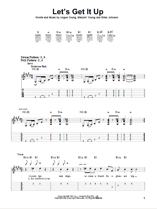 AC/DC Let's Get It Up sheet music notes and chords. Download Printable PDF.