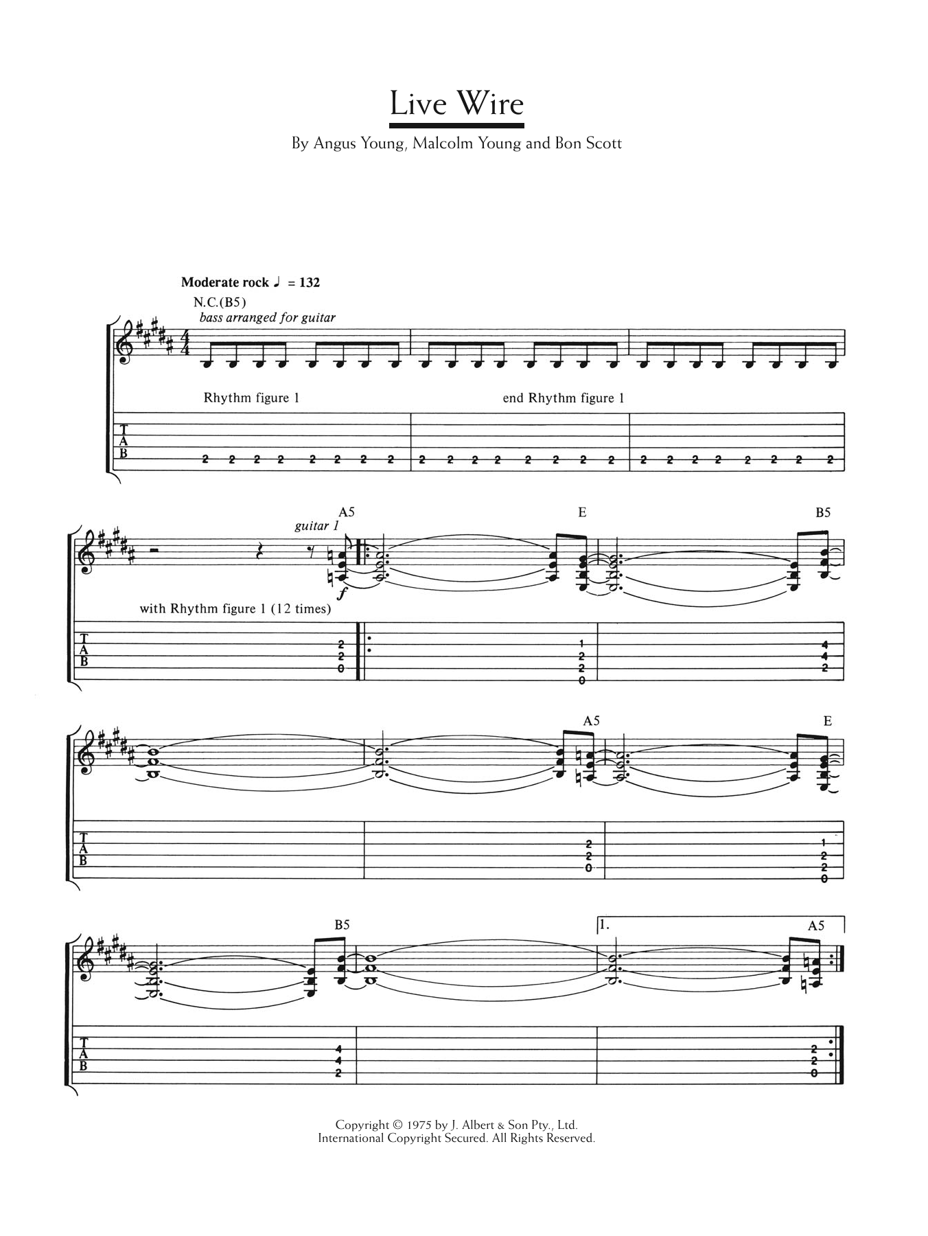 AC/DC Live Wire sheet music notes and chords. Download Printable PDF.