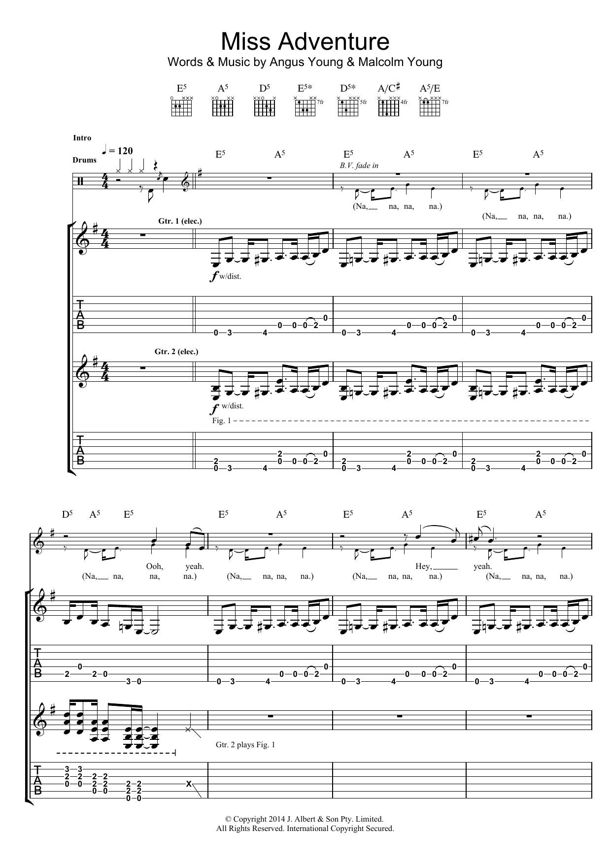 Learn to play AC/DC Miss Adventure sheet music for Guitar Tab in minutes. Price: 7.8900$ AC/DC Miss Adventure sheet music notes and chords arranged for Guitar Tab