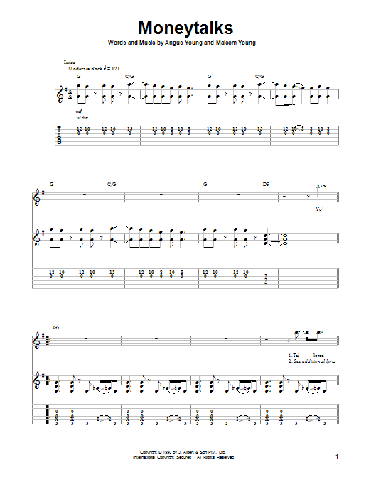 AC/DC Moneytalks sheet music notes and chords. Download Printable PDF.