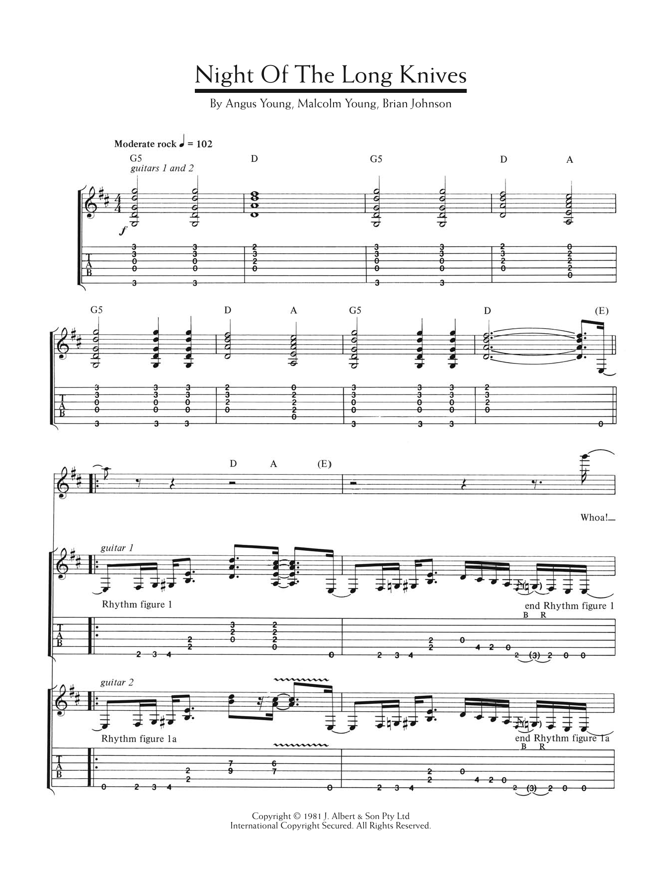 Learn to play AC/DC Night Of The Long Knives sheet music for Guitar Tab in minutes. Price: 7.8900$ AC/DC Night Of The Long Knives sheet music notes and chords arranged for Guitar Tab
