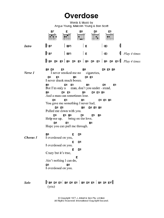 AC/DC Overdose sheet music notes and chords arranged for Guitar Chords/Lyrics