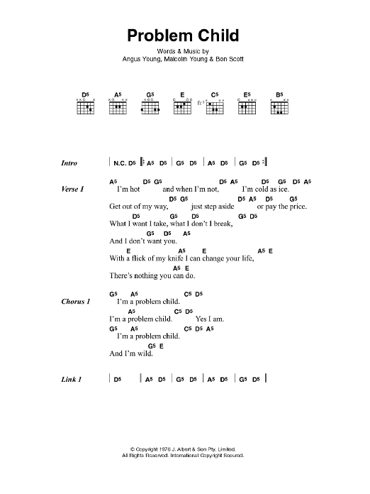 AC/DC Problem Child sheet music notes and chords. Download Printable PDF.