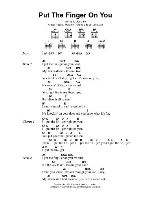 AC/DC Put The Finger On You sheet music notes and chords arranged for Guitar Chords/Lyrics