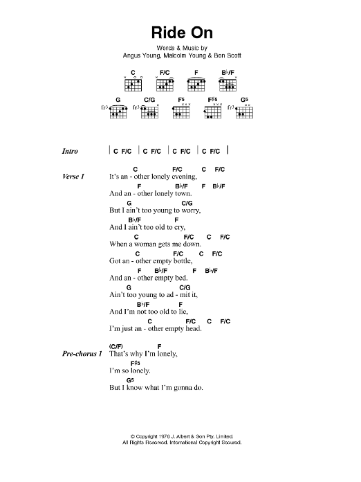 AC/DC Ride On sheet music notes and chords arranged for Guitar Chords/Lyrics