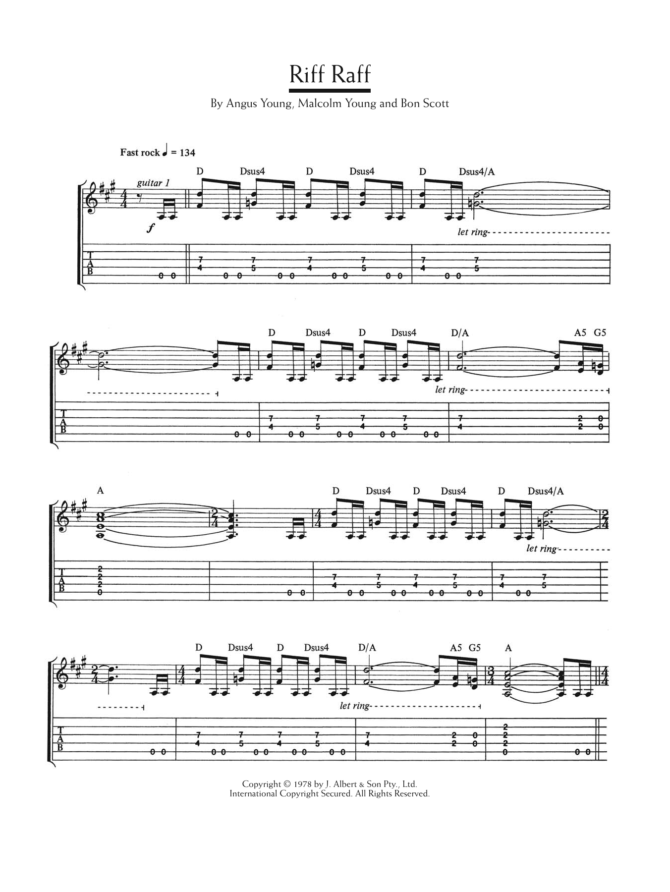 AC/DC Riff Raff sheet music notes and chords. Download Printable PDF.