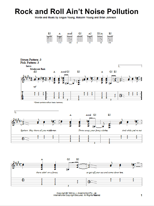 AC/DC Rock And Roll Ain't Noise Pollution sheet music notes and chords. Download Printable PDF.