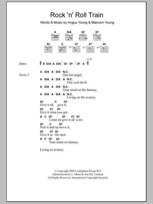 AC/DC Rock 'N' Roll Train sheet music notes and chords. Download Printable PDF.