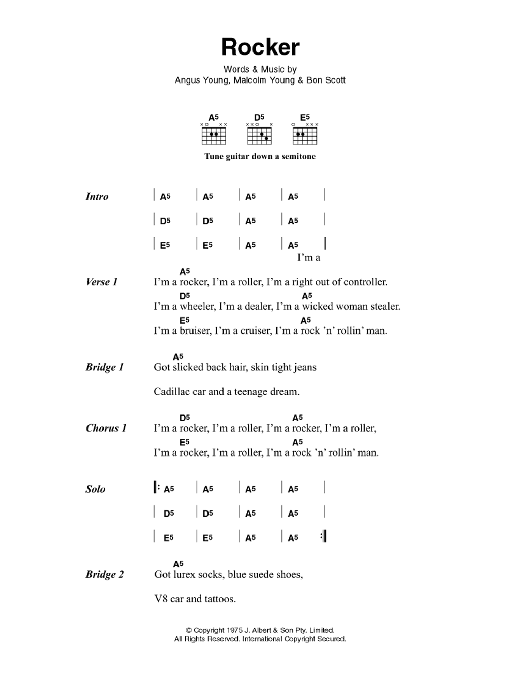 AC/DC Rocker sheet music notes and chords arranged for Guitar Chords/Lyrics