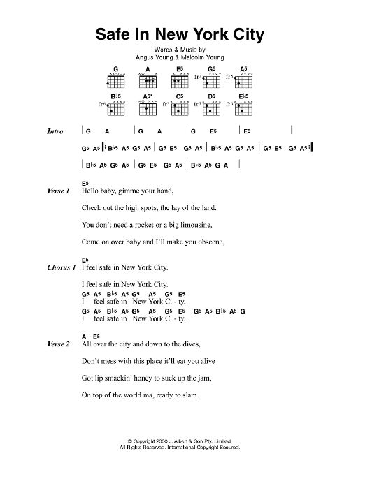 AC/DC Safe In New York City sheet music notes and chords arranged for Guitar Tab