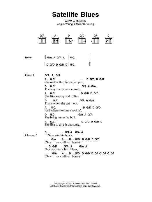 AC/DC Satellite Blues sheet music notes and chords arranged for Guitar Chords/Lyrics