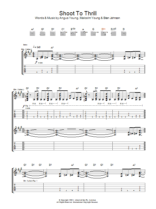 AC/DC Shoot To Thrill sheet music notes and chords. Download Printable PDF.