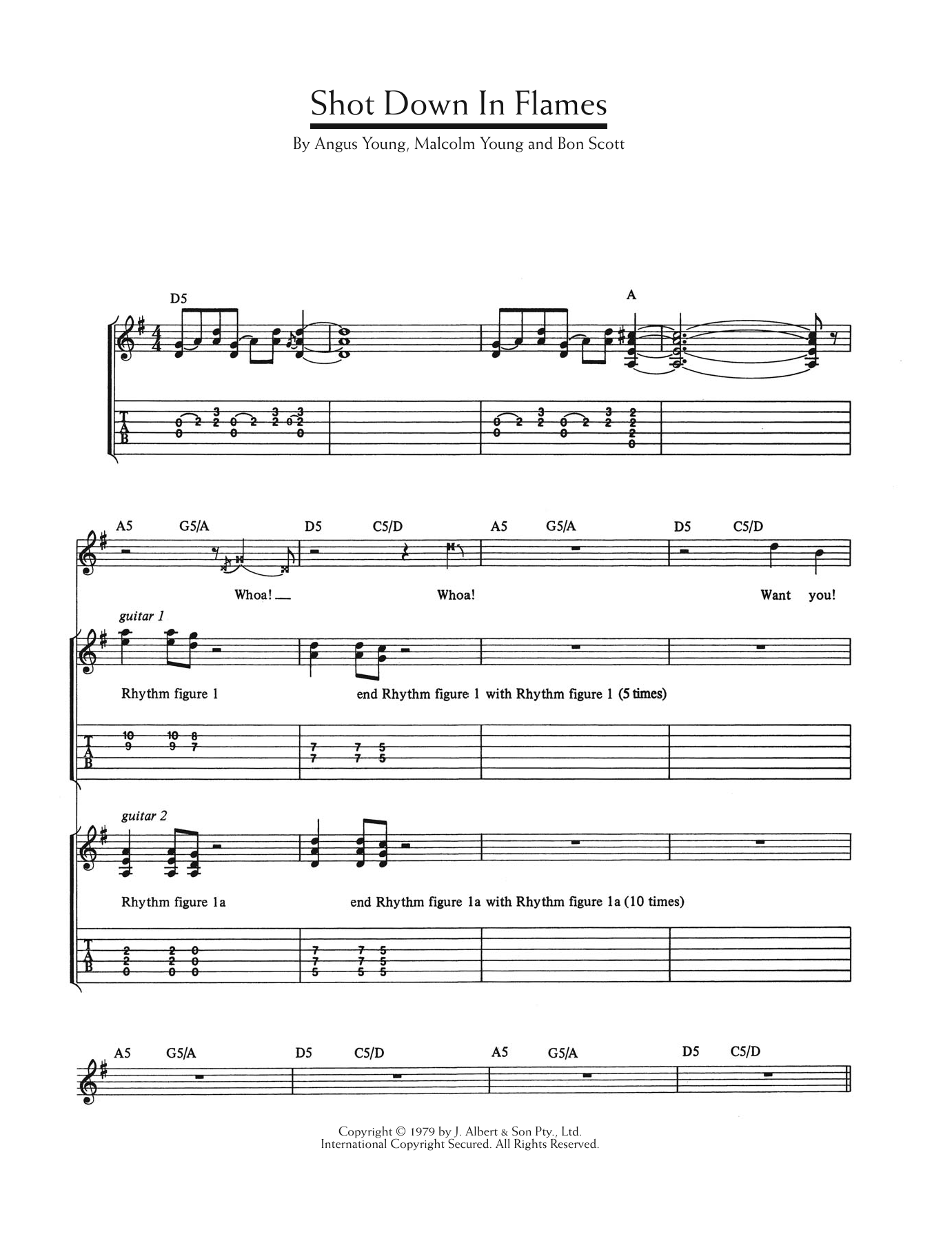 AC/DC Shot Down In Flames sheet music notes and chords. Download Printable PDF.