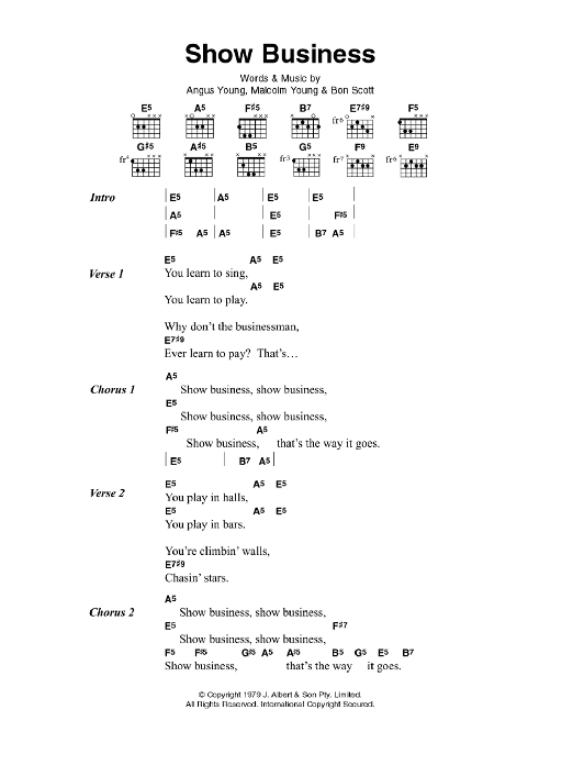 AC/DC Show Business sheet music notes and chords arranged for Guitar Chords/Lyrics