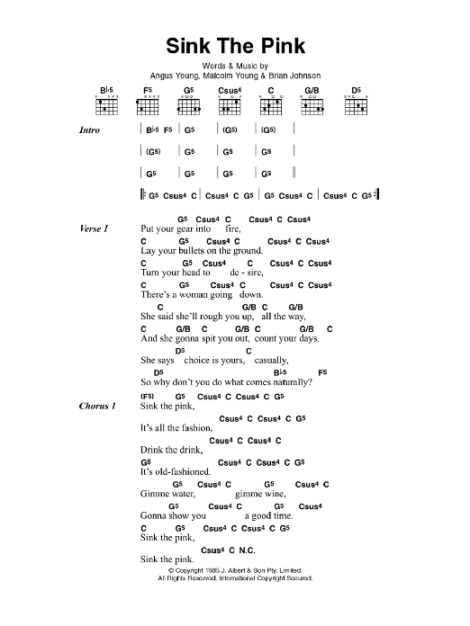 AC/DC Sink The Pink sheet music notes and chords arranged for Guitar Chords/Lyrics