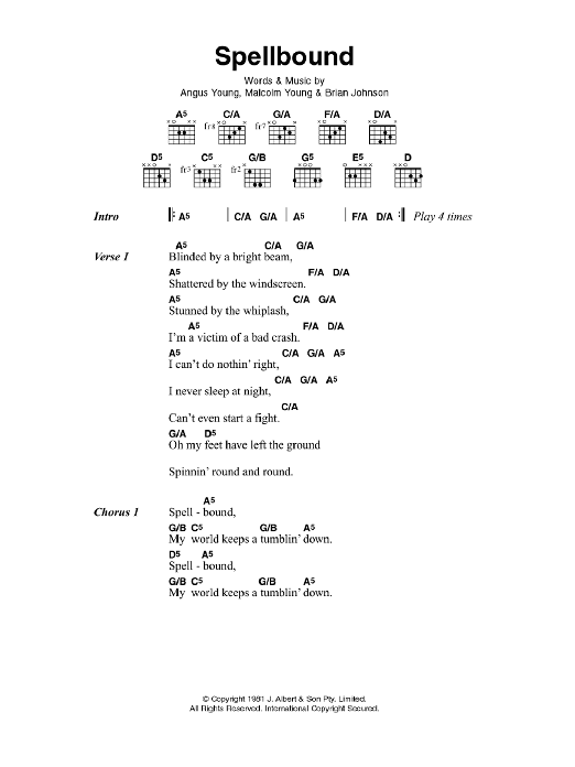 AC/DC Spellbound sheet music notes and chords. Download Printable PDF.