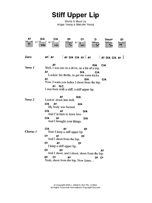 AC/DC Stiff Upper Lip sheet music notes and chords arranged for Piano, Vocal & Guitar Chords (Right-Hand Melody)