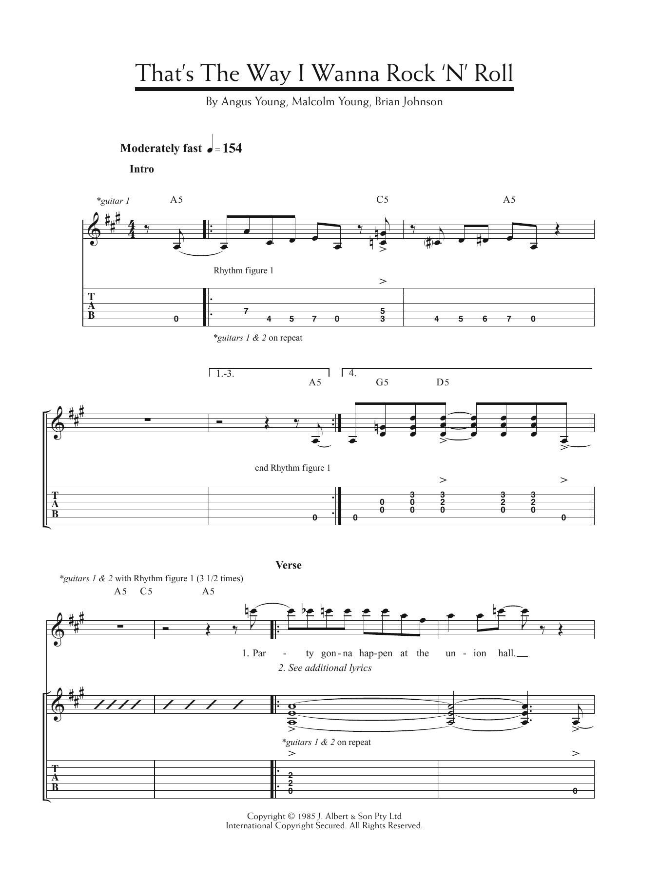 AC/DC That's The Way I Wanna Rock 'n' Roll sheet music notes and chords. Download Printable PDF.