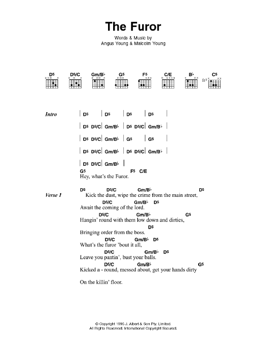 AC/DC The Furor sheet music notes and chords arranged for Guitar Chords/Lyrics