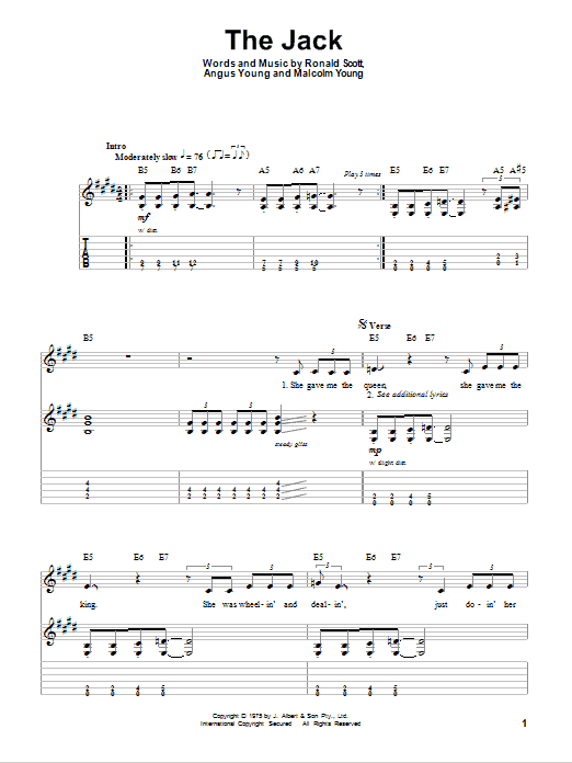 AC/DC The Jack sheet music notes and chords. Download Printable PDF.