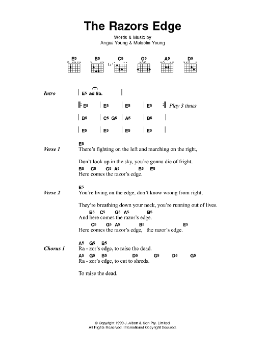 AC/DC The Razor's Edge sheet music notes and chords. Download Printable PDF.