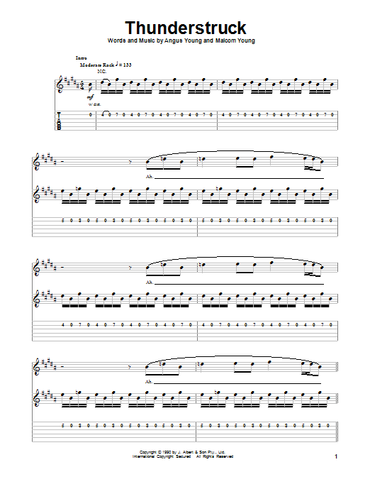 AC/DC Thunderstruck sheet music notes and chords. Download Printable PDF.