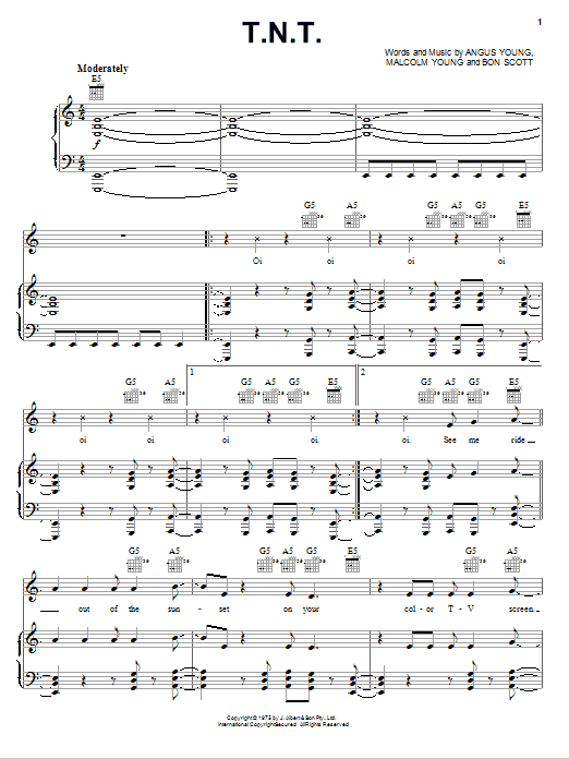 AC/DC T.N.T. sheet music notes and chords. Download Printable PDF.