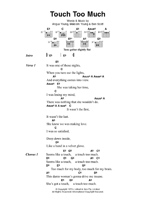 AC/DC Touch Too Much sheet music notes and chords arranged for Guitar Chords/Lyrics