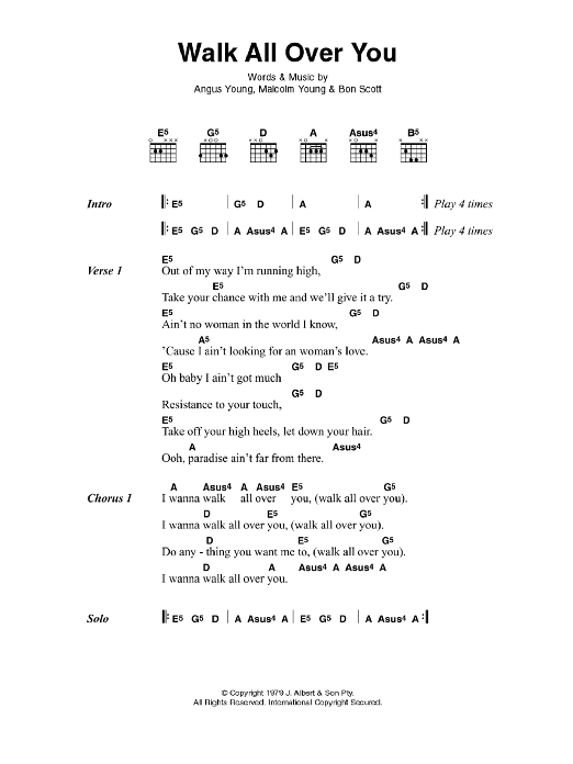 AC/DC Walk All Over You sheet music notes and chords. Download Printable PDF.